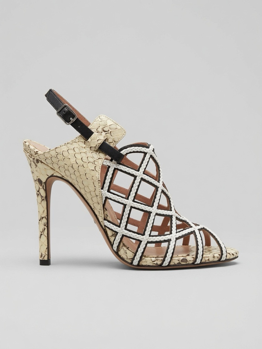 Derek Lam Ivory Snake-Print Lattice Slingback Heel